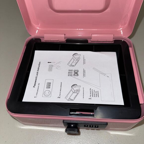 Metal Cash Money Box Tray Security Combination Lock Safe Pink Business Travel - Picture 6 of 10